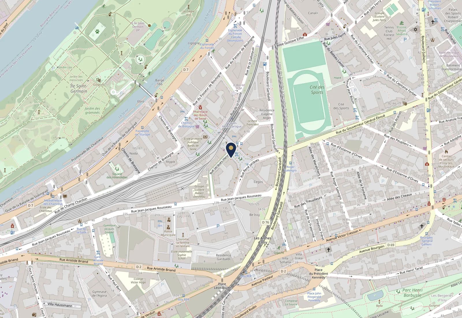 Plan d’accès à la Crêperie Madeleine, Place Jacques Madaule, 92130 Issy-les-Moulineaux